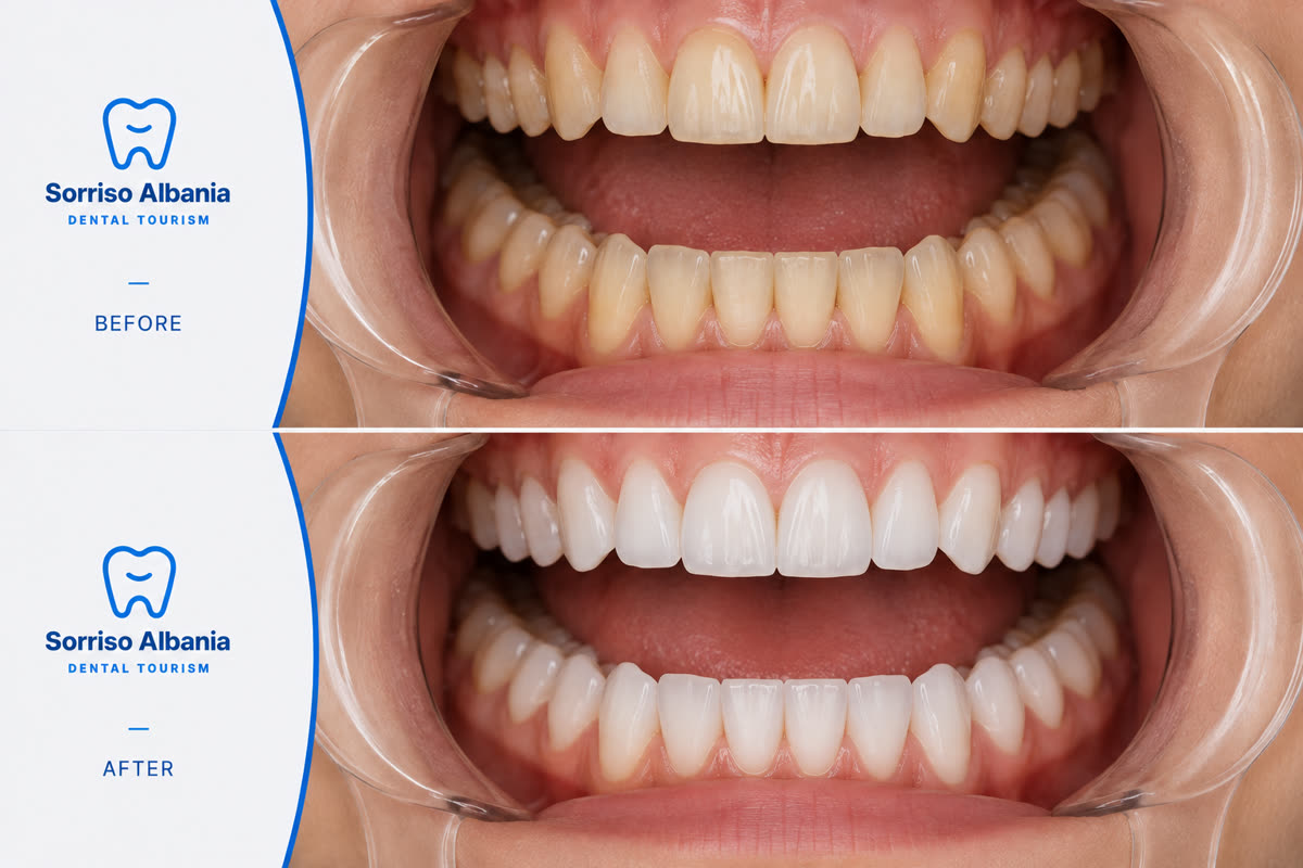Prima e dopo: faccette dentali in ceramica, primo piano sorriso
